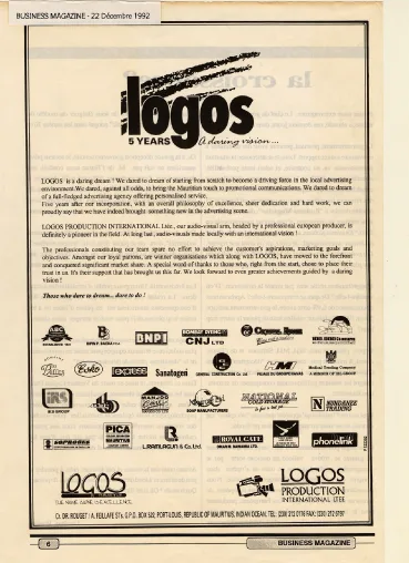 Business Mag 5th anniversary thank-you, 1992, Logos, Corporate communication, Logos Publicity Limited, Mauritius