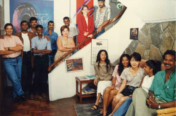 Office staircase team photo, around 1996, Logos, Team through the years, Logos Publicity Limited, Mauritius
