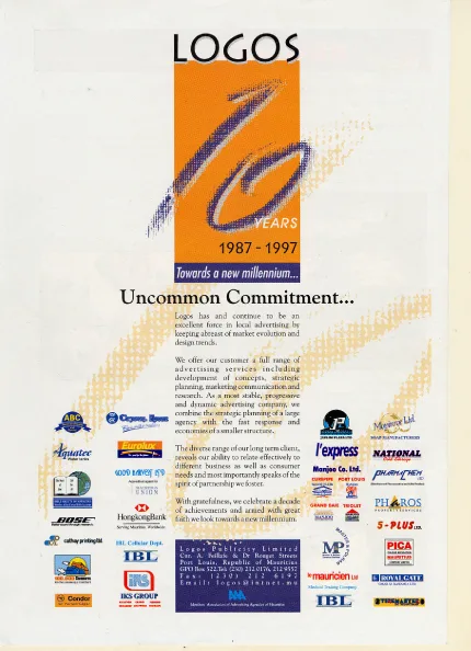 10 Years Uncommon Commitment, 1997, Logos, Corporate communication, Logos Publicity Limited, Mauritius