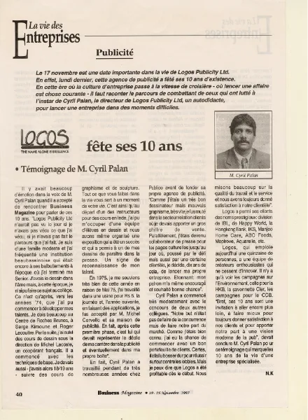 Business Magazine: Logos fête ses 10 ans, 1997, Logos, Press excerpts, Logos Publicity Limited, Mauritius