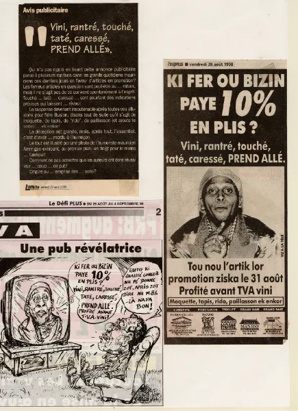 Manjoo Pre-VAT campaign in the press, 1998, Manjoo, Press excerpts, Logos Publicity Limited, Mauritius