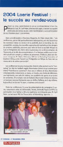 Business Magazine: Loerie Festival lessons, 2004, Logos, Press excerpts, Logos Publicity Limited, Mauritius