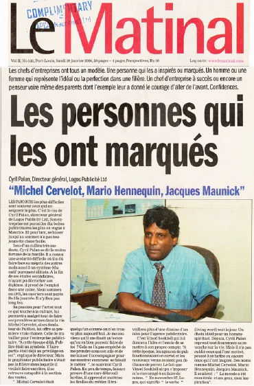 Le Matinal: people who shaped Cyril, 2006, Logos, Press excerpts, Logos Publicity Limited, Mauritius