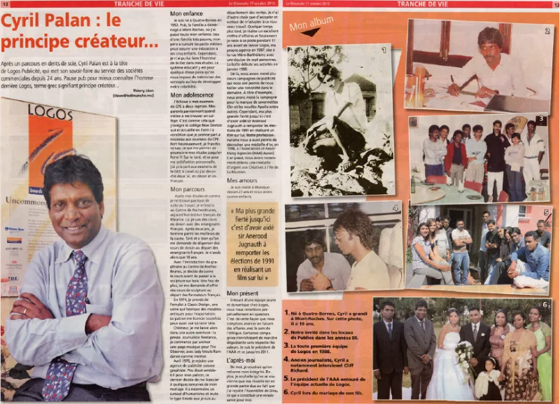 Le Dimanche: Cyril Palan tranche de vie, 2010, Logos, Press excerpts, Logos Publicity Limited, Mauritius