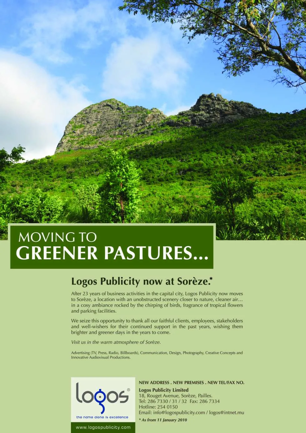 Moving to Greener Pastures, 2010, Logos, Corporate communication, Logos Publicity Limited, Mauritius