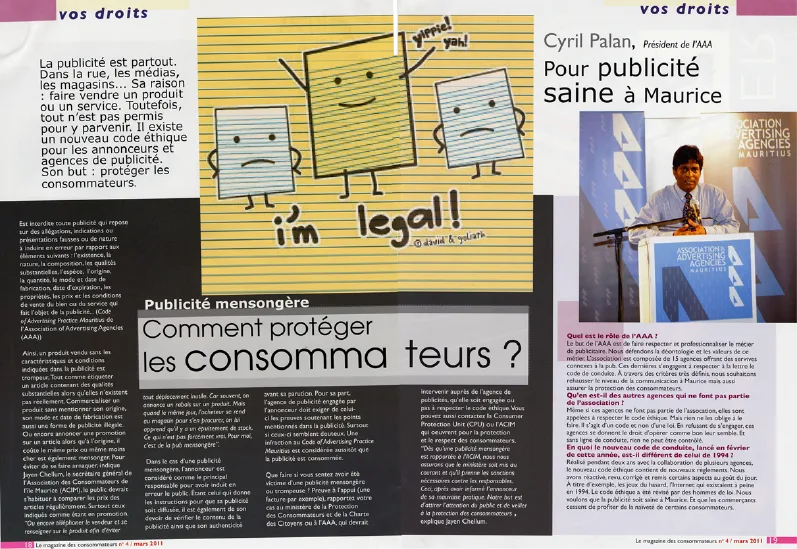 Magazine des consommateurs: AAA ethics, 2011, Logos, Press excerpts, Logos Publicity Limited, Mauritius