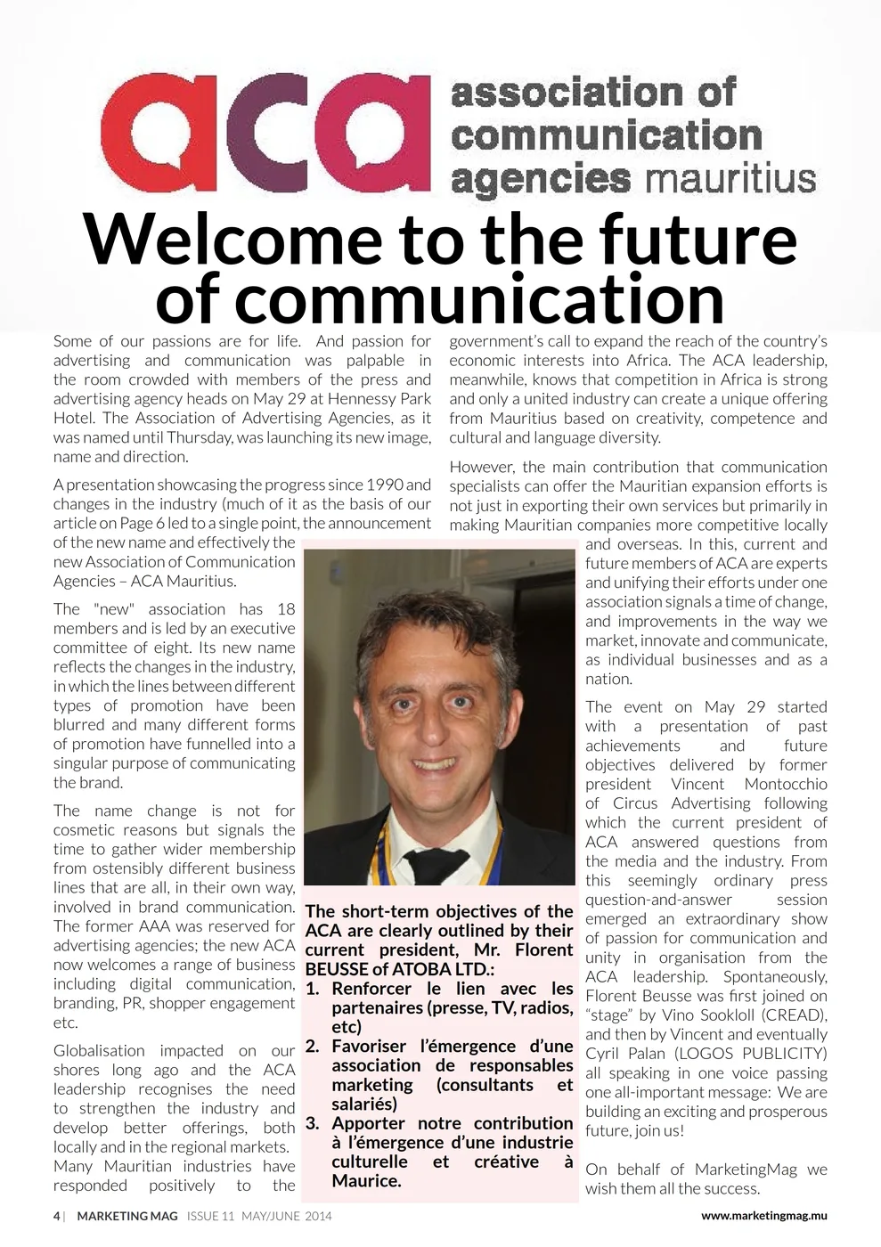 Marketing Mag: ACA launch, 2014, ACA Mauritius, Press excerpts, Logos Publicity Limited, Mauritius