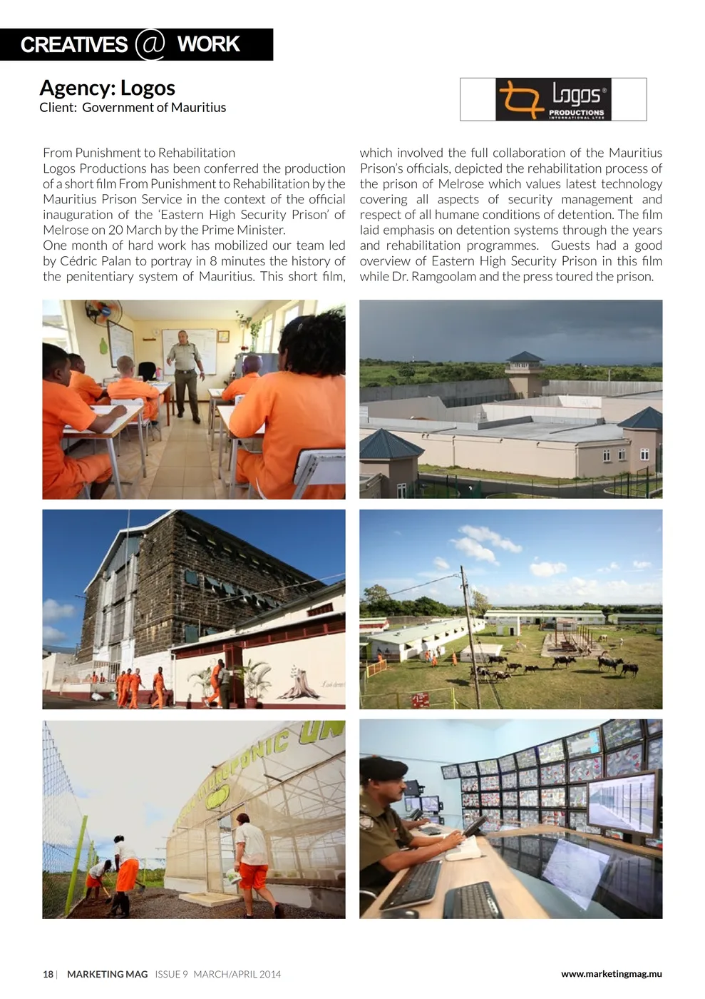 Marketing Mag: From Punishment to Rehabilitation, 2014, Logos Productions, Press excerpts, Logos Publicity Limited, Mauritius