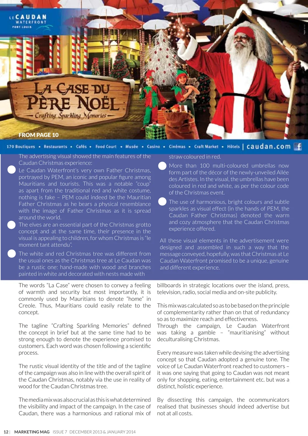 Marketing Mag: La Case du Père Noël, 2014, Caudan, Press excerpts, Logos Publicity Limited, Mauritius