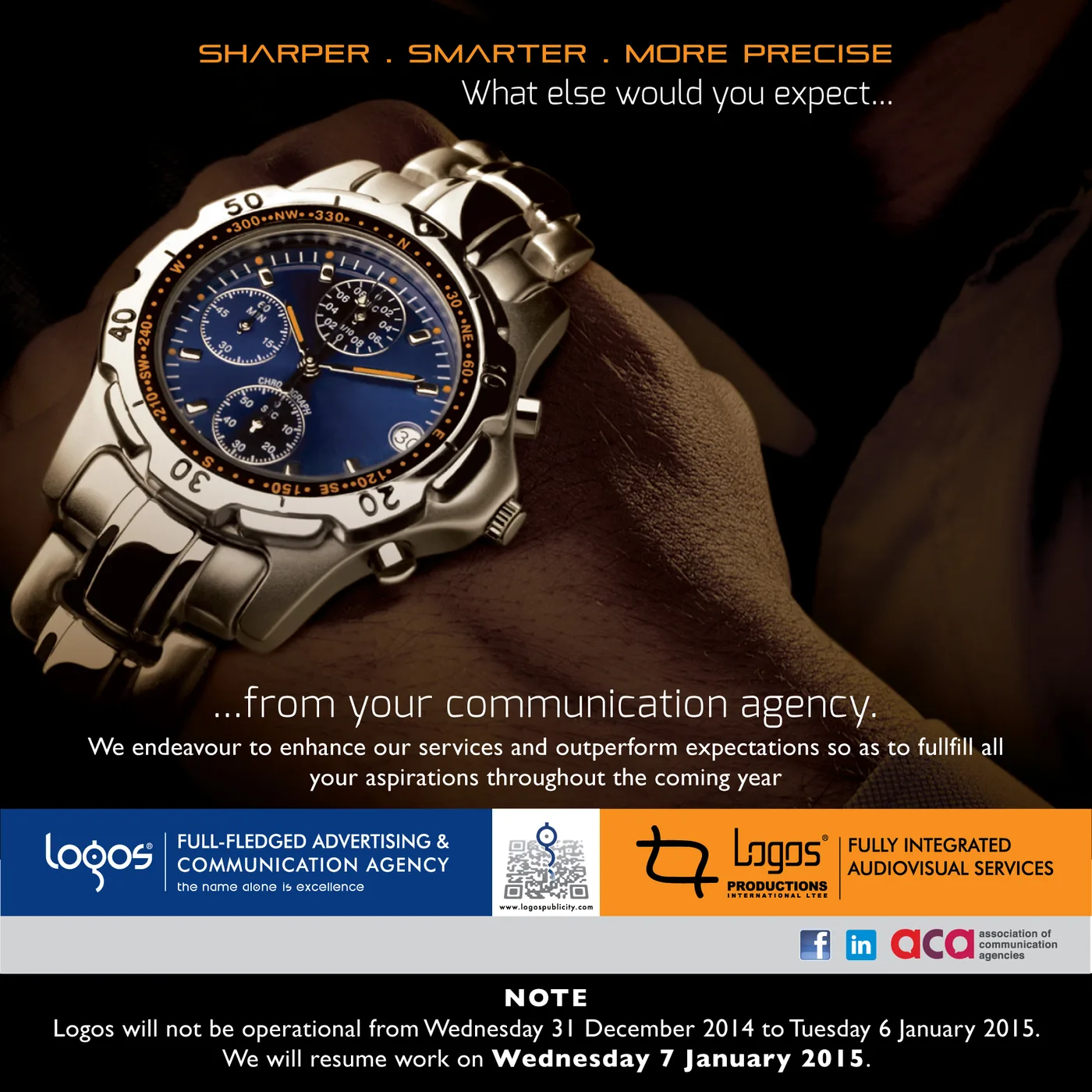 Logos New Year wish and holiday notice, 2014, Logos, Corporate communication, Logos Publicity Limited, Mauritius
