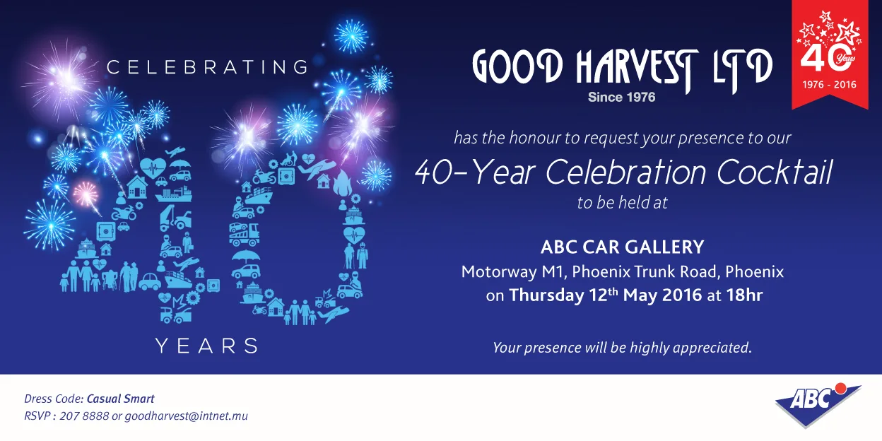 Good Harvest 40-year celebration invitation, 2016, Good Harvest, Campaigns, Logos Publicity Limited, Mauritius