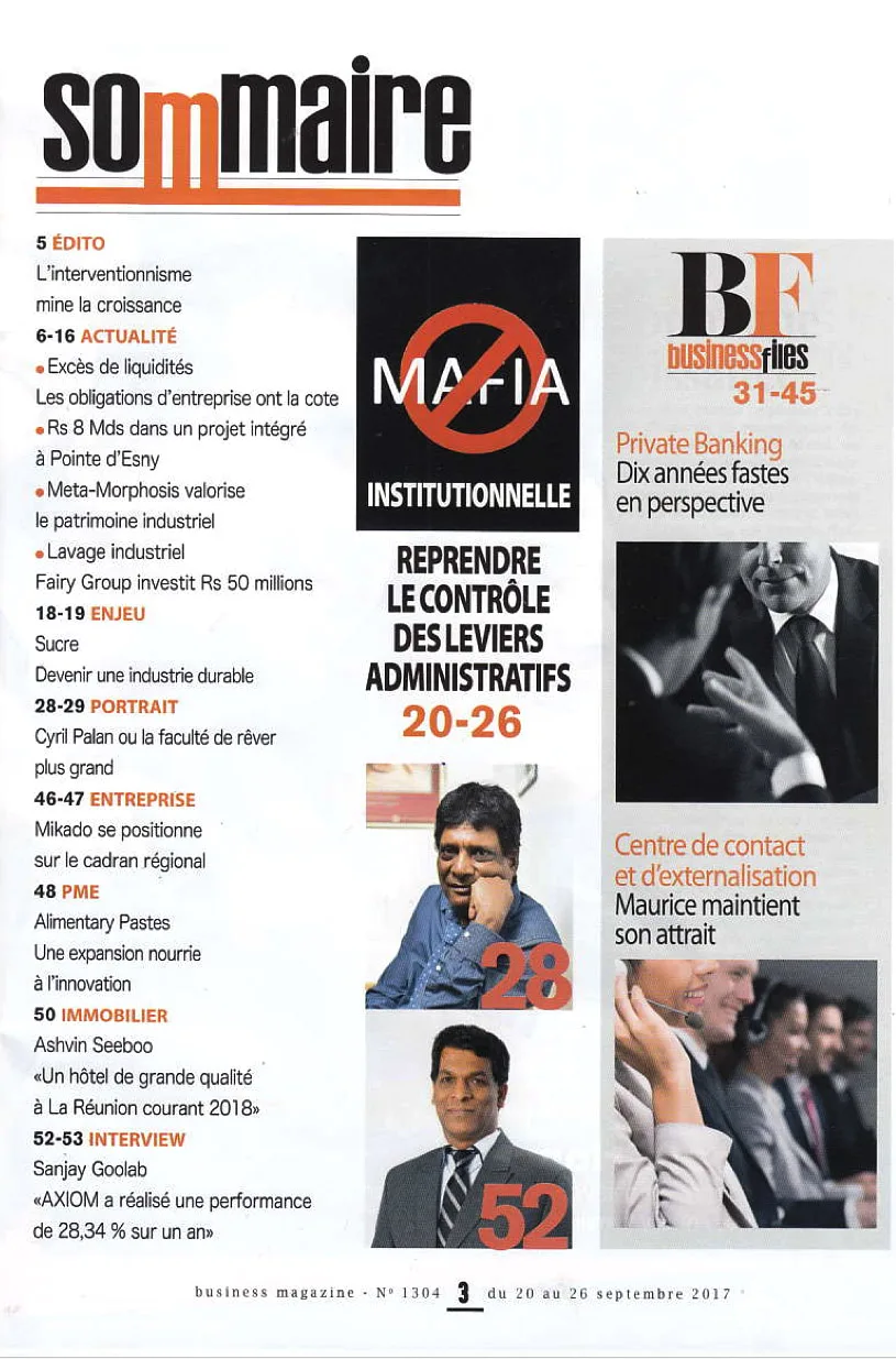 Business Magazine No. 1304 sommaire, 2017, Business Magazine, Press excerpts, Logos Publicity Limited, Mauritius