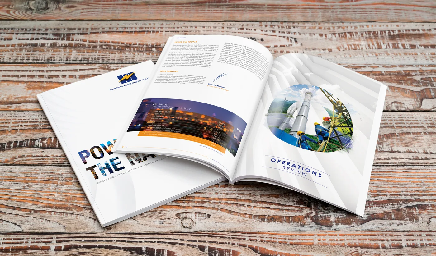 CEB “Powering the Nation” — opening spread, 2017, CEB, Annual reports, Logos Publicity Limited, Mauritius