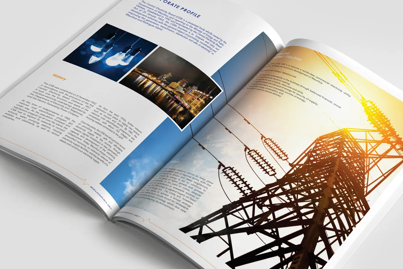 CEB “Powering the Nation” — infrastructure spread, 2017, CEB, Annual reports, Logos Publicity Limited, Mauritius