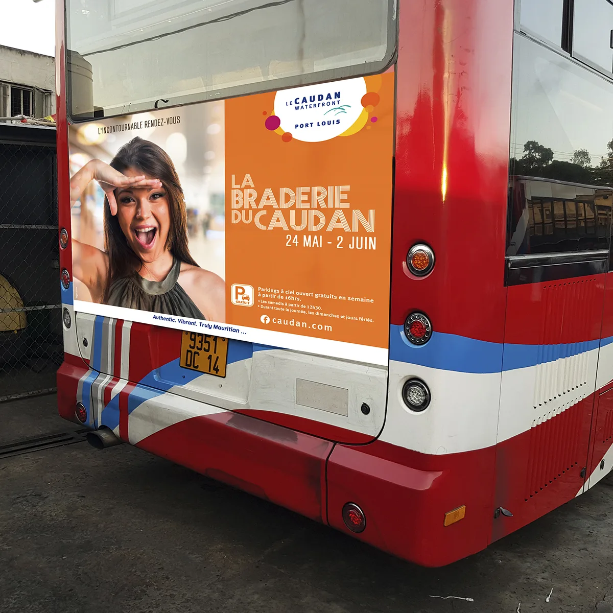 Caudan Braderie bus back (orange), Caudan, Outdoor & signage, Logos Publicity Limited, Mauritius