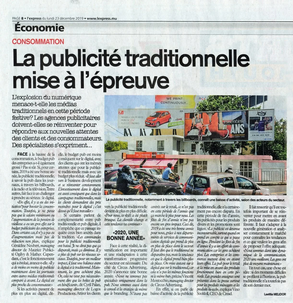 L’Express: Traditional advertising put to the test, 2019, Logos, Press excerpts, Logos Publicity Limited, Mauritius