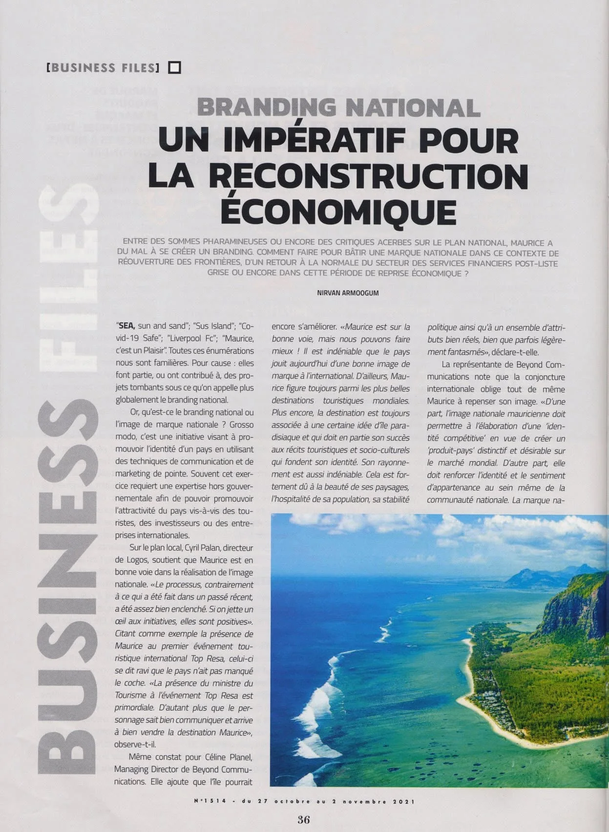 Business Magazine: National branding, part 1, 2021, Logos, Press excerpts, Logos Publicity Limited, Mauritius
