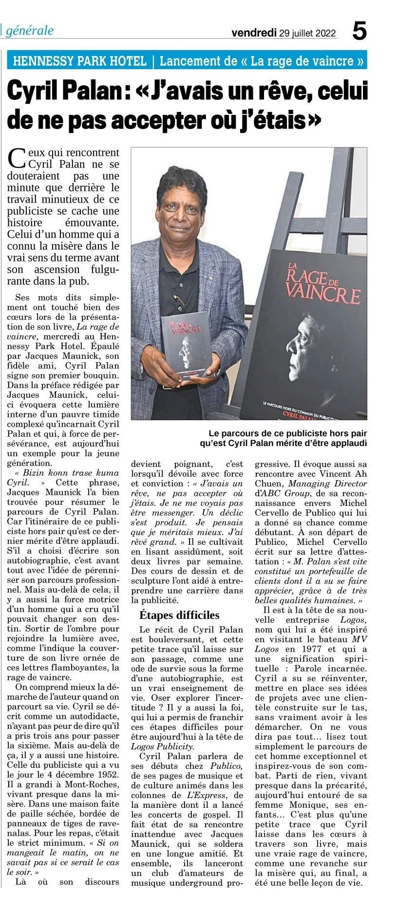 Cyril Palan: “I had a dream”, 2022, Logos, Press excerpts, Logos Publicity Limited, Mauritius